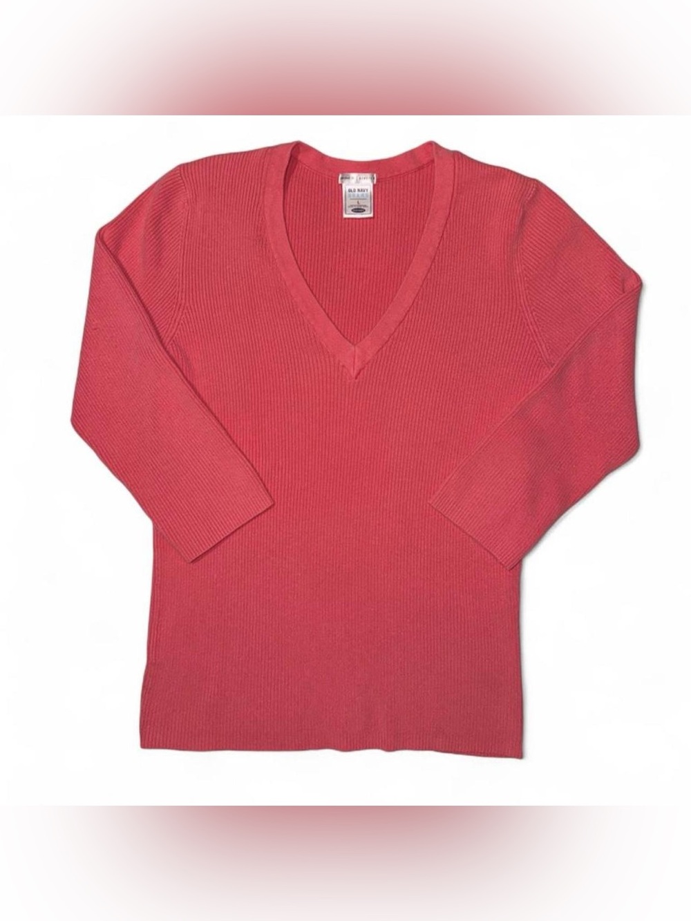 Old Navy Coral Pink V-Neck Ribbed Sweater